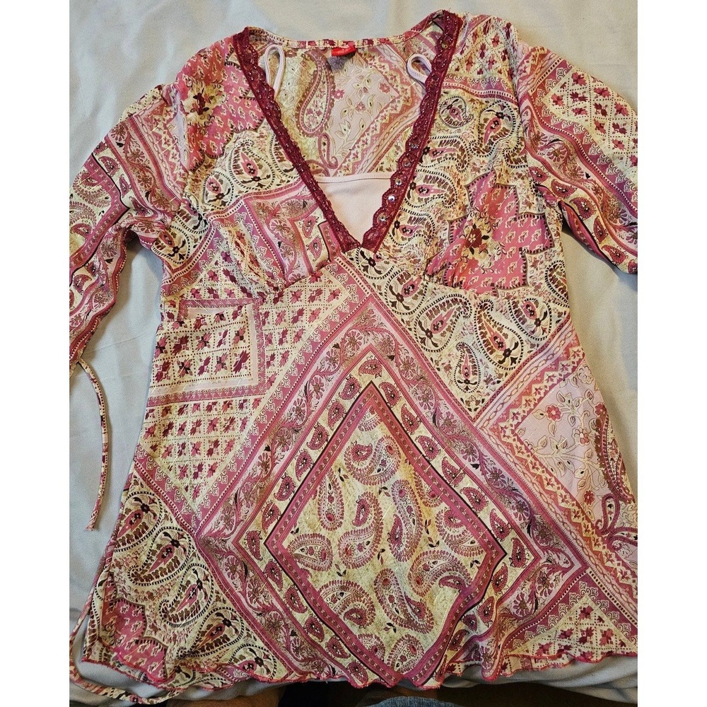 Ticket Brand Paisley Print Nylon 2 piece Ladies Blouse Size 7/8